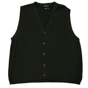 Vtg Eddie Bauer Cardigan Sweater Vest Mens Large Knit Button Front Grandpa USA